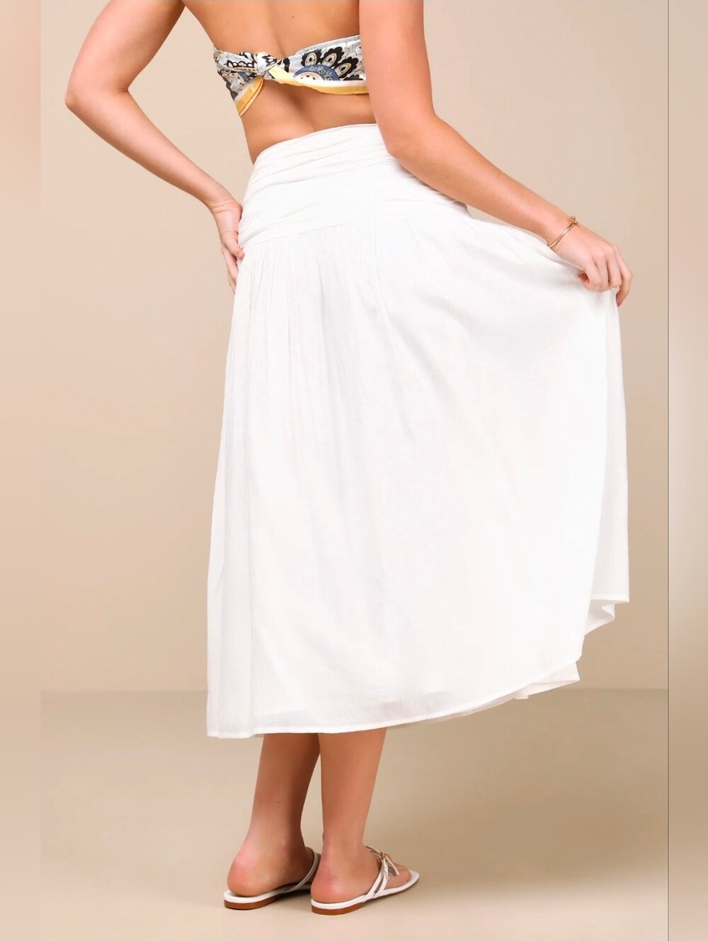 Lulus | NWT Kesia White Textured A-Line Midi Skirt Size Medium - Picture 3 of 10